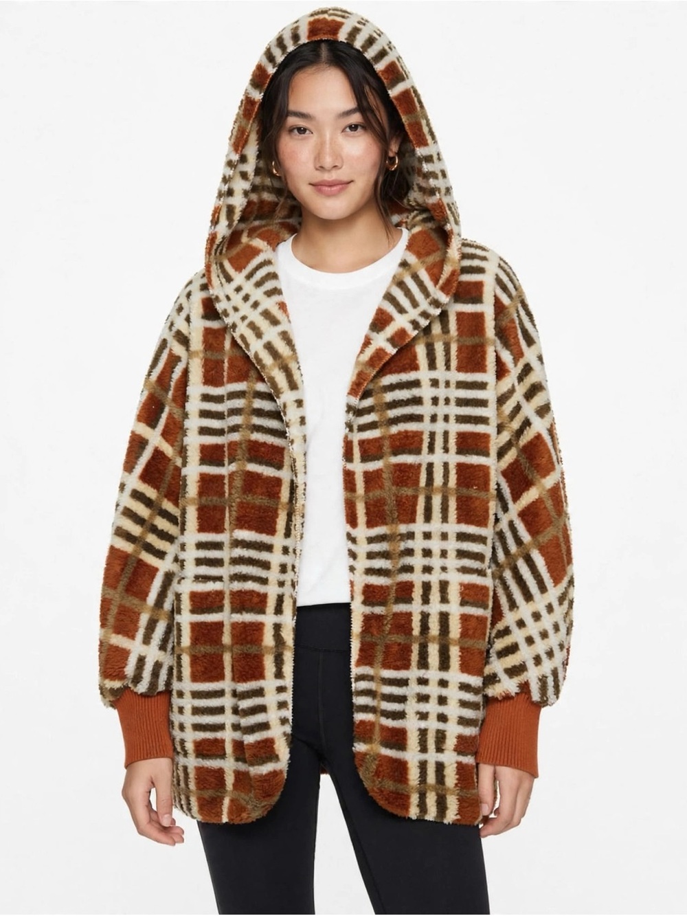 Hem & Thread Brown Cream Plaid Teddy Jacket